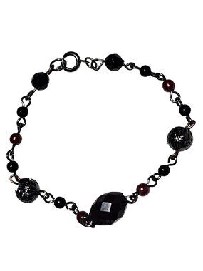 Gothic Beaded Bracelet Black Red Faceted Beads Romantic Witchy Victorian Jewelry